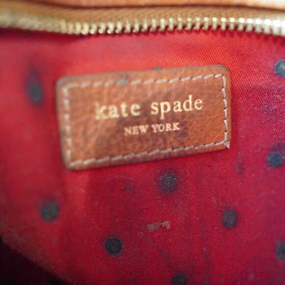 Kate Spade Wristlet Leather Trimmed Printed Tile Weaved Fabric Brown Tan - Picture 6 of 7